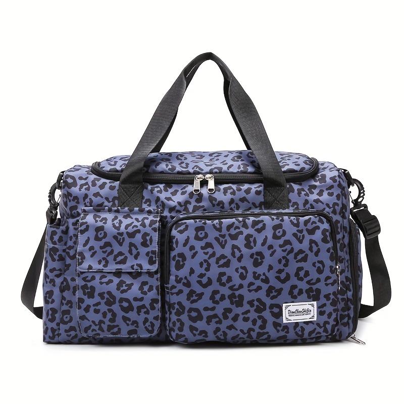 

Large Capacity Stylish Leopard Print Travel Duffel Bag, Casual Sports Gym Bag with Shoe Compartment, Spacious Overnight Carry-On Handbag синий