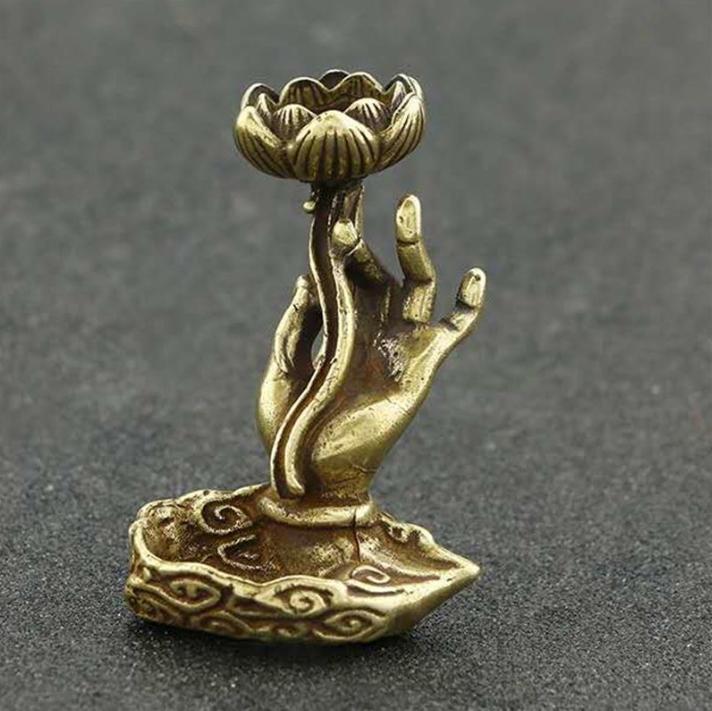 1 Piece Small Buddha Hand Backflow Incense Burner Metal Sandalwood Copper Cone Censer Lotus Mini Home Decor Ornaments
