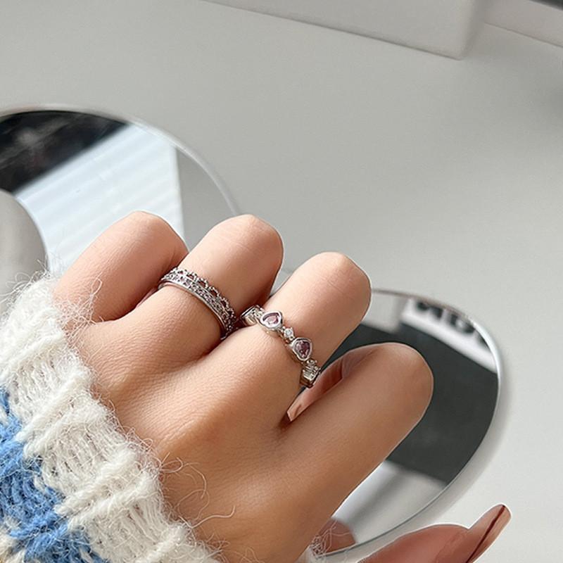 Geometric Trendy Pink Heart Adjustable Ring For Women Fashionable Distinctive Accessory Copper
