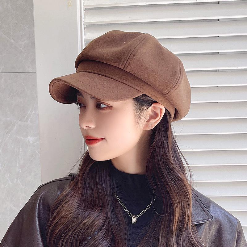 Cross-Border Wool Newsboy Beret: Autumn-Winter Korean Style, Versatile Solid Color, Trendy Japanese Duckbill Octagonal Hat
