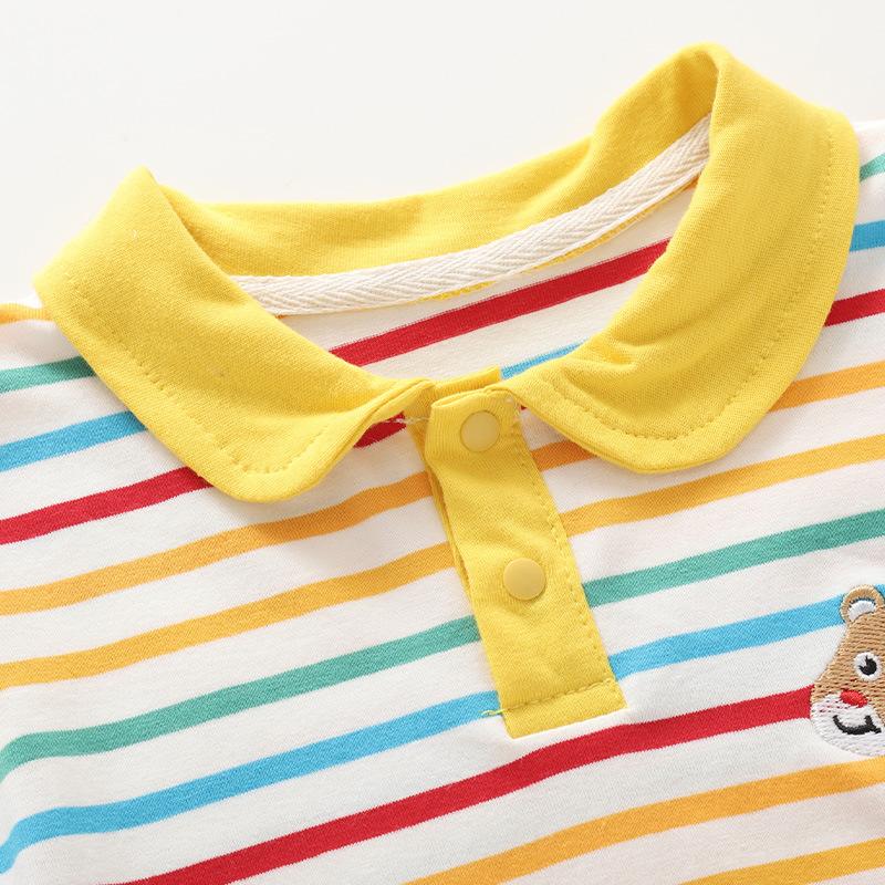 Infant children's t-shirt baby spring and autumn polo collar cartoon color strip autumn clothes boys and girls baby bottoming shirt