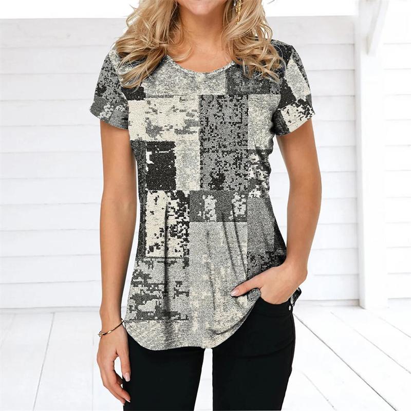 

Футболка с цветным узором для женщин, футболки с геометрическим 3D-принтом, летние свободные топы в стиле Харадзюку, футболки с круглым вырезом и коротким рукавом 8XL