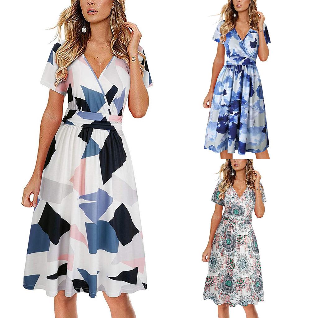 Dress for Women,Zodrq Womens V Neck Holiday Floral Print Short Sleeve Beach Party Dress Dress for Women,Zodrq Womens V Neck Holiday Floral Print Short Sleeve Beach Party Dress