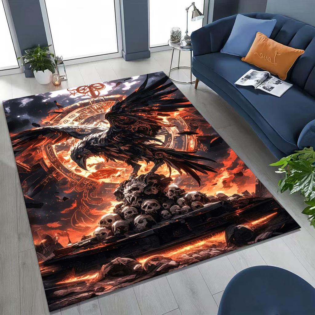 3D Norse Viking Oding Raven Crow Skull Huginn Muninn Rug for Bedroom Living Room Sofa Home Doormat Decor,kids Non-slip Floor Mat