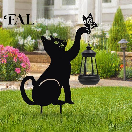 Black Cat Silhouette Stakes Solar Lantern, Garden Stake Light, Waterproof Gnome Frog Landscape Lighting for Path Statue, Outdoor Lamp Front Porch