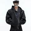 Men's Deconstructed PU Leather Hooded Jacket - Autumn/Winter 2025, Loose Scimitar Sleeve Design