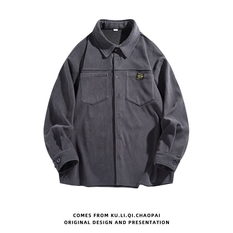 Men's Corduroy Casual Long-Sleeve Shirt for Autumn, Loose-Fitting Shirt Jacket by Mr. Mengmaite Hezi