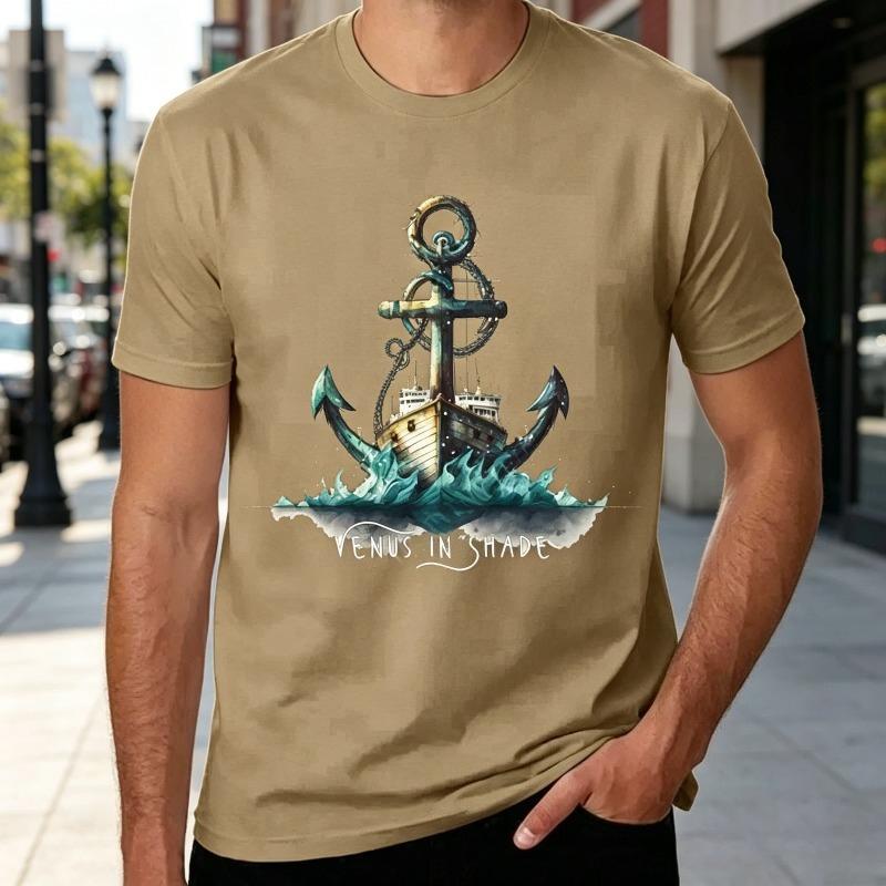 Vintage Ocean Anchor Vessel Print Tee Shirt Soft Breathable Cotton Unisex Short Sleeve 100 Cotton oversized t shirt