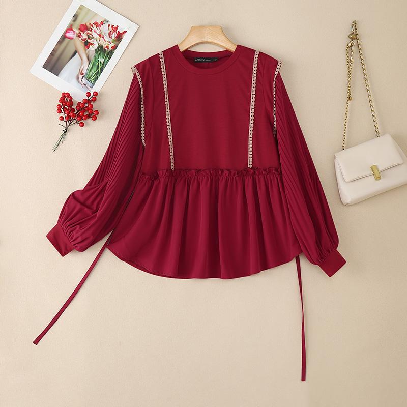 

ZANZEA Женская повседневная свободная блузка с круглым вырезом и длинными рукавами 5XL