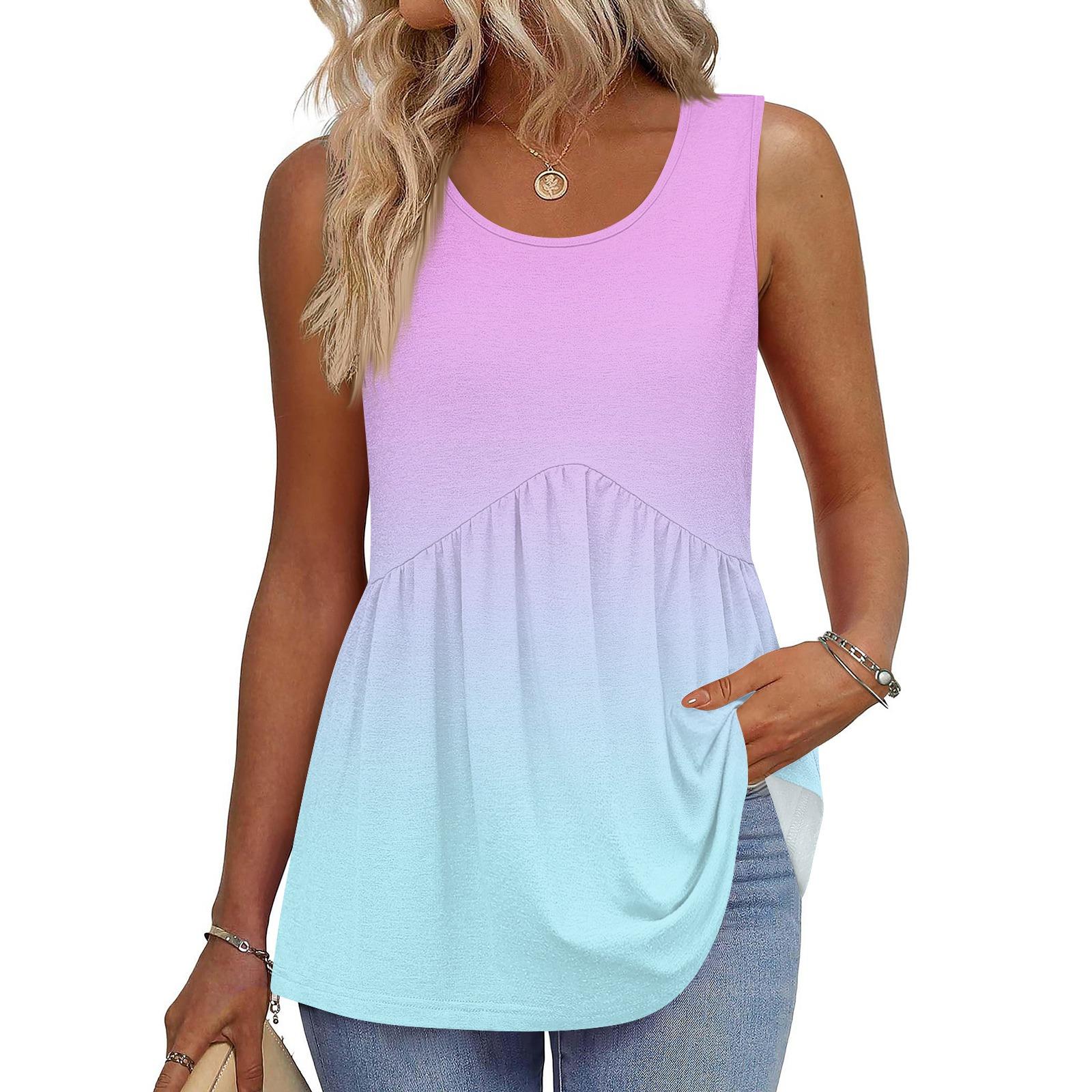 

Square Collar Tank Top Women Print Tank Tee Casual Loose Fit Sleeveless Shirt M