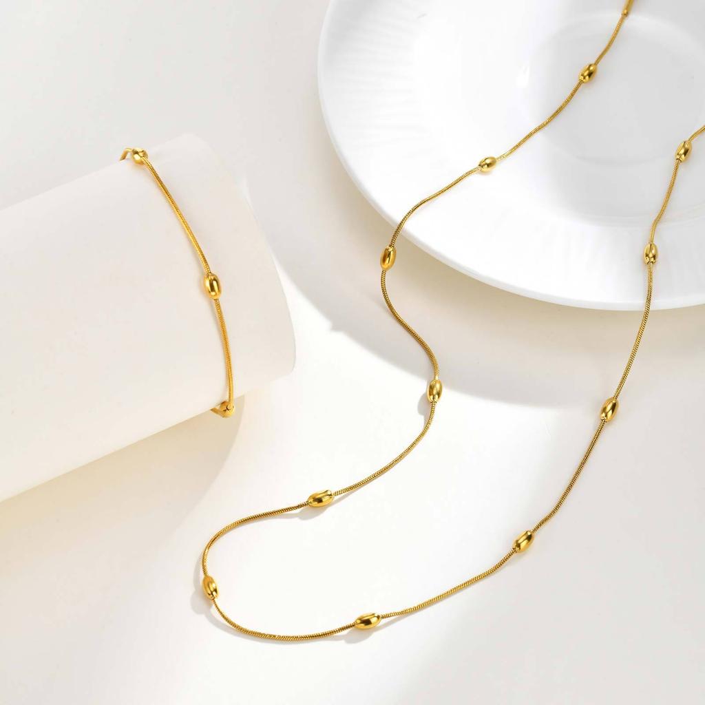 Simple Stainless Steel Rice Bead Round Snake Chain Jewelry, Versatile Fashion Bracelet Women Br-2645