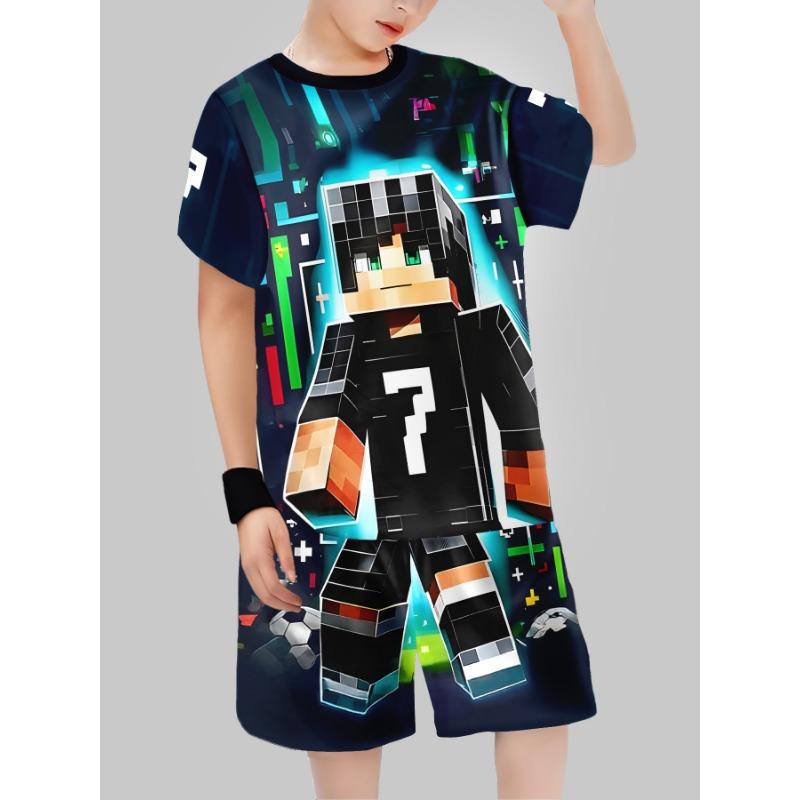 Block Man Digitaldruck Grenzüberschreitend Kinderkleidung Lässiges Kurzarm-T-Shirt Jungenkleidung
