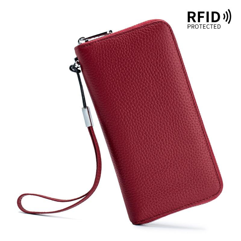 Women's wallet long leather RFID first layer cowhide clutch bag soft leather simple wallet mobile phone bag men