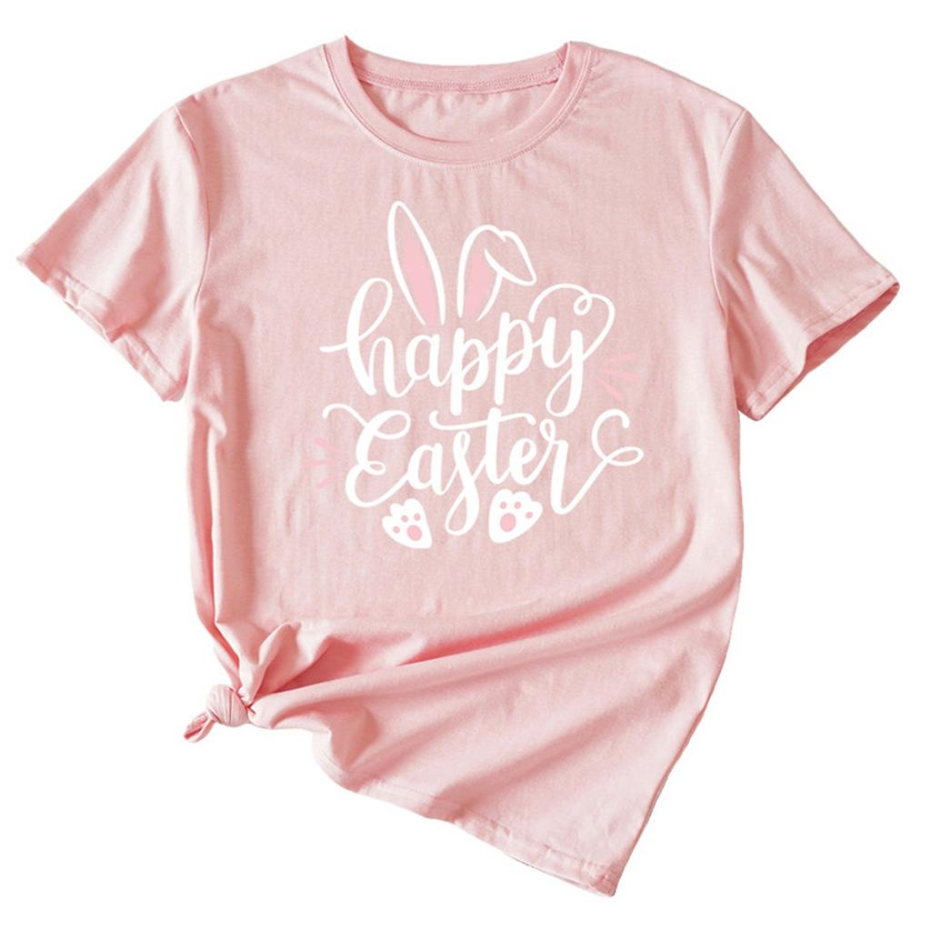 Easter Women Lady Letter Printed Short Sleeve T-shirt Casual Loose Top Tunics