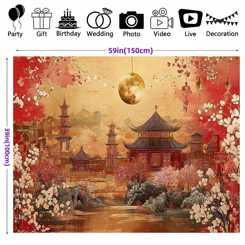 Traditional Chinese Garden Background Cloth for Mid-Autumn Festival