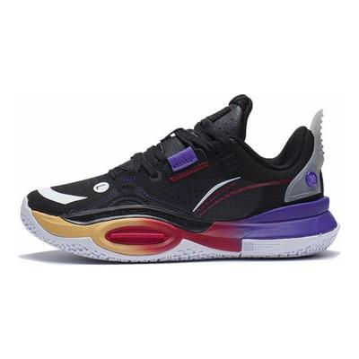 Li Ning All City 10 V1 Tlumení Nárazů Protiskluzové Odolné proti Opotřebení Odrazové Nízké Basketbalové Boty Dětské Tenisky Černá Fialová YKBS060-7