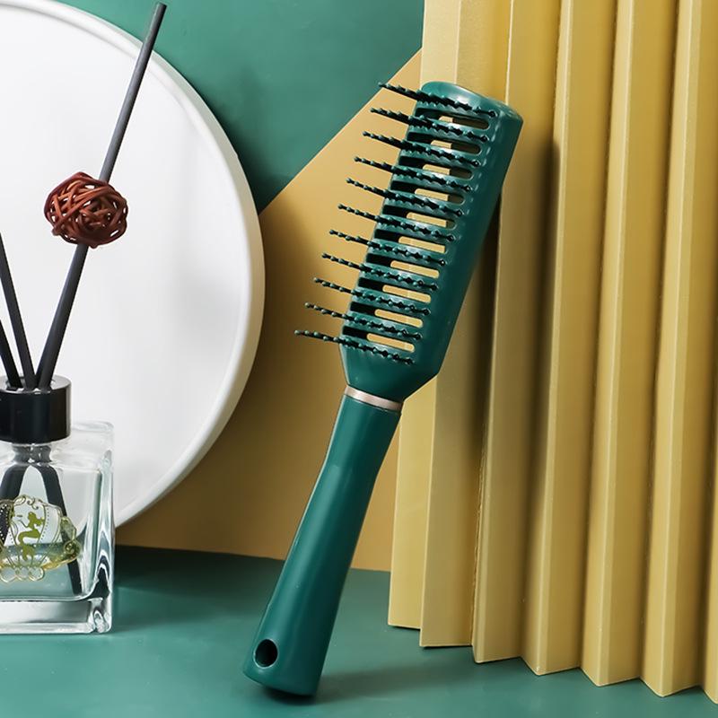 Dark Green Elastic Paint Airbag Massage Comb with Negative Ions for Smooth and Curly Hair