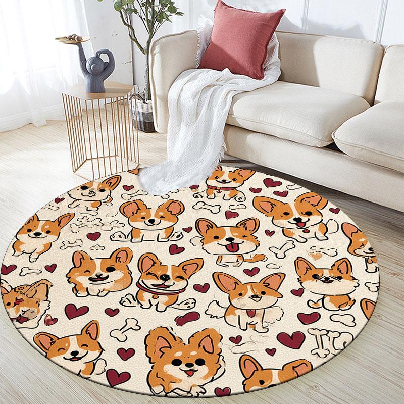 Corgi pattern round rug,Carpet Rug for Living Room Bedroom Playroom ,Non-slip Floor Mat,Holiday Gifts and Birthday Gifts.