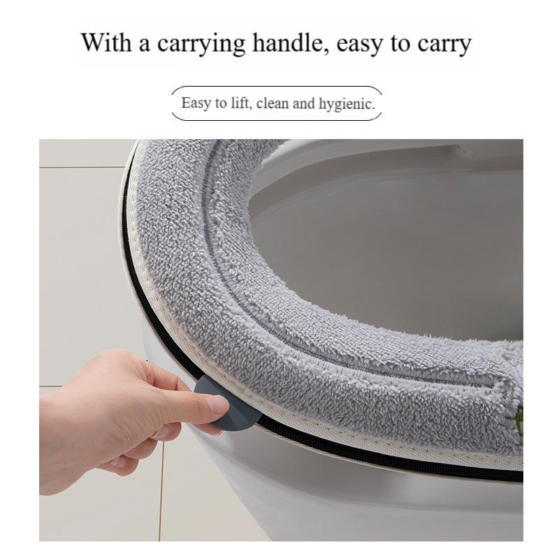 Cute Winter Thickened and Fleece-lined Toilet Seat Cushion, Washable, with Zipper