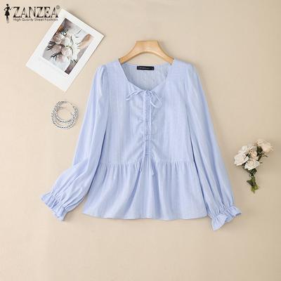 Women Casual Square Collar Loose Long Sleeve Blouse