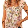 Summer Women's Square Neck Outer Vest Fashion Floral Ruffle Sleeveless Top