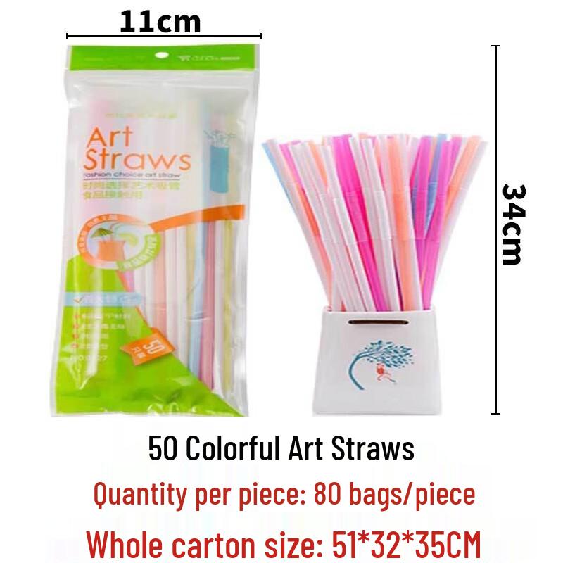 Disposable Individually Wrapped Colorful Bendy Straws - 50 Pack