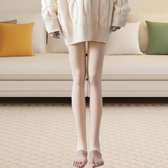 Women Winter Pantyhose Elastic Plush Lined Solid Color Mid-waist Keep Warm Short Skirt Dress Matching Bottming Leggings Women Tights