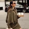 Women Suede Jacket Loose Casual Bomber Coat Lapel Zipper Long Sleeve Jackets Vintage Lady Motorcycle Outwears