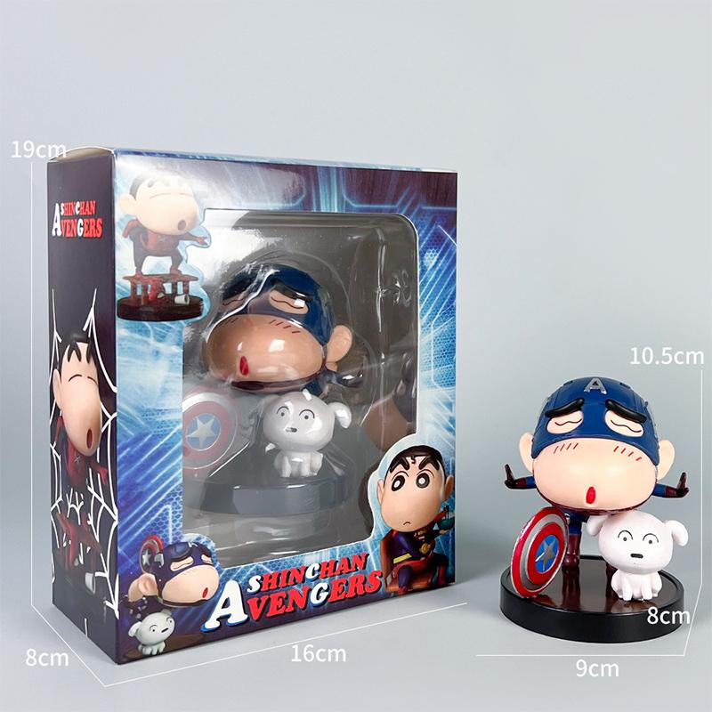 Crayon Shin Chan Anime Handmade Action Figure Set Superman Spider-Man Kung Fu Themed Collectible Decoration Toys for Fans
