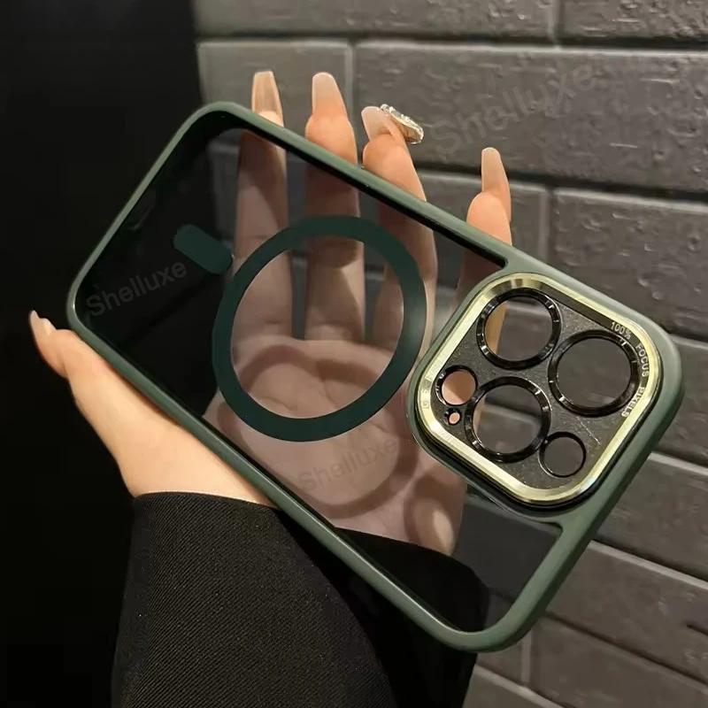 Luxury Magnetic Metal Bumper Protection Case Shelluxe for IPhone 16 15 14 Plus 13 12 Pro Max Cases Translucent Hard Phone Cover