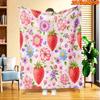 1pc Strawberry Flower Heart Blanket - Soft Flannel Suitable for All Seasons, Bedspread with Strawberry & Print, Machine Washable Throw For, Bedding Gi
