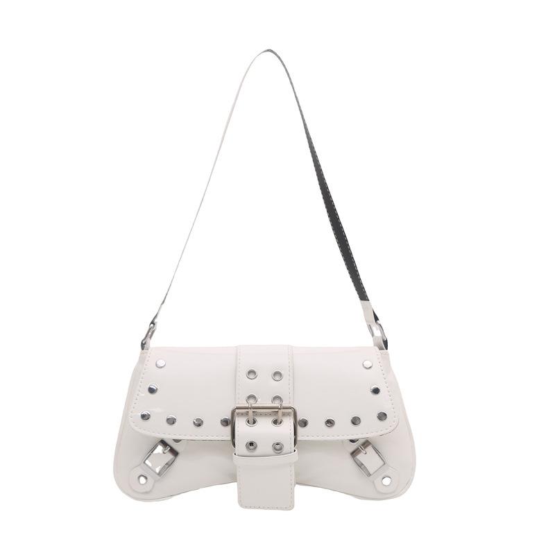Spice girl wind rivet armpit small bag women's new fashion niche design commuter bag patent leather shoulder bag bag