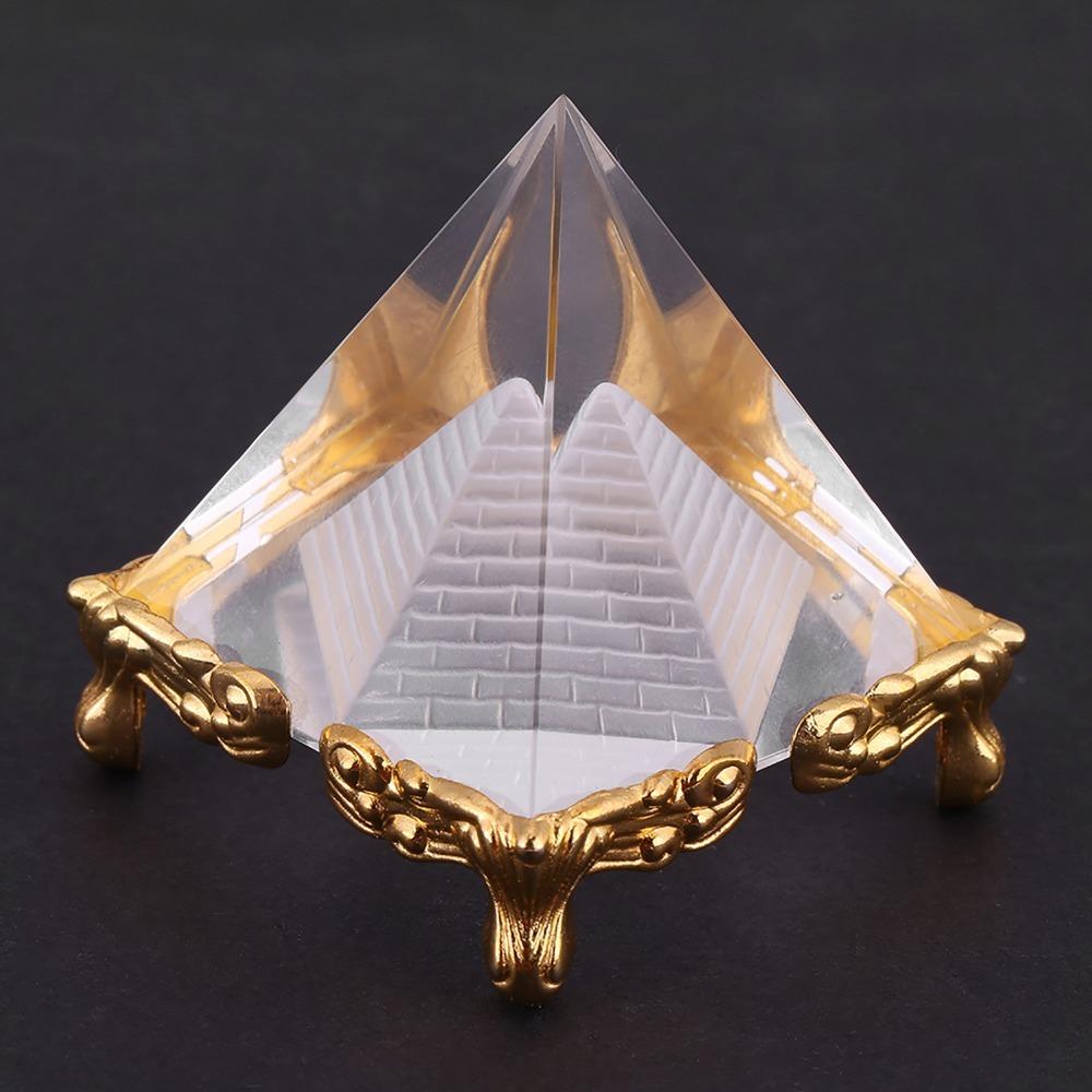 Gold Stand Pyramid Paperweight Egyptian Meditation Crystal Pyramid Spiritual Decor