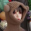 Korean Style Bear Ear Balaclava Hat Solid Color Winter Pullover Helmet Cap  Women