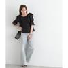Proportion Body Dressing Ribbon Ruffle Blue Women's Blouse, 5/8 Sleeve,