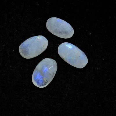 10X16MM Natural Rainbow Moonstone Checker Cut 34Cts. Oval Gemstone 4Pcs Lot RML-460