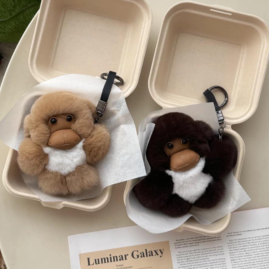 Real Rabbit Fur Monkey Keychain Plush Toy Ornament