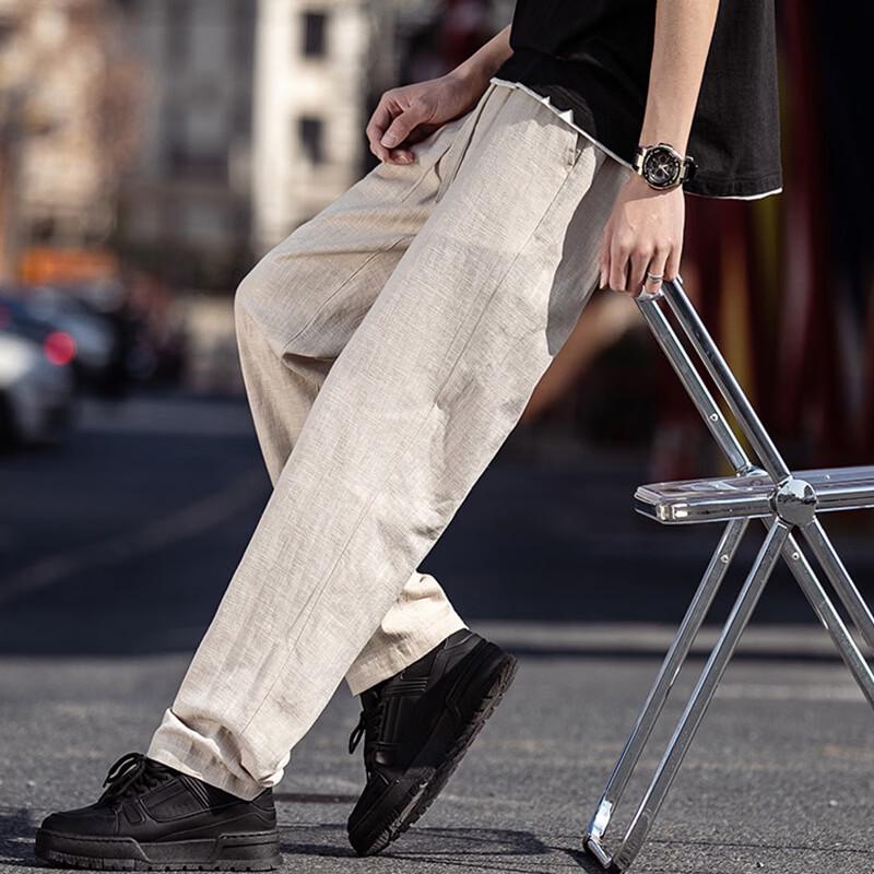 ROMON Men's Straight-Leg Linen Blend Casual Pants