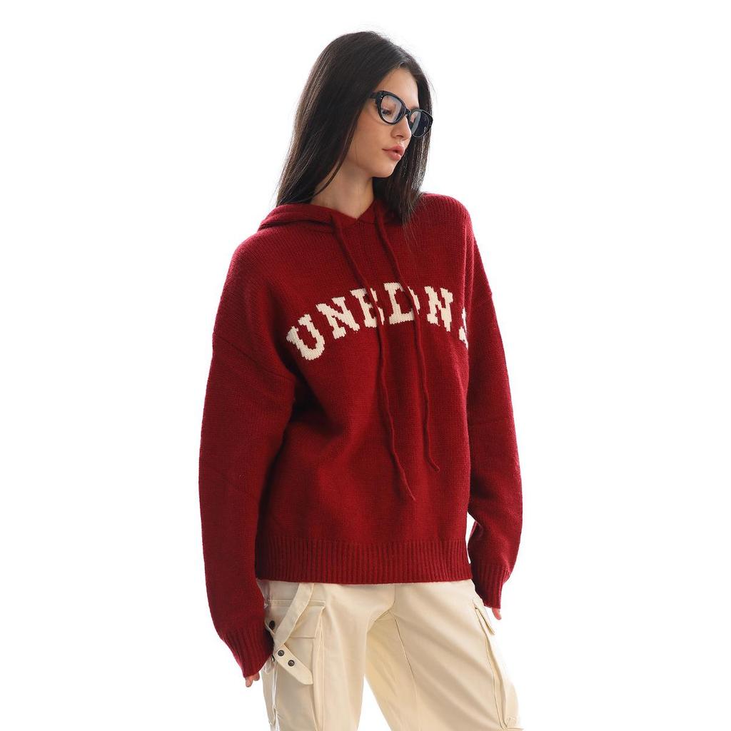 Unisex Vintage Knit Letter Sweater: Hooded, Loose, High-Street Cardigan
