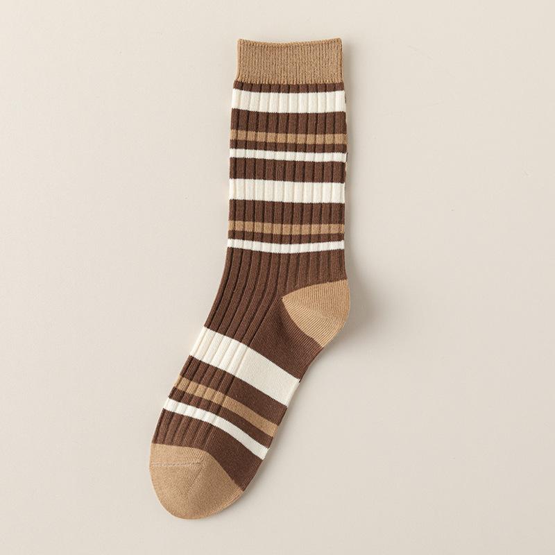 Female Spring and Autumn Color Striped Tall Tube Stack Socks
