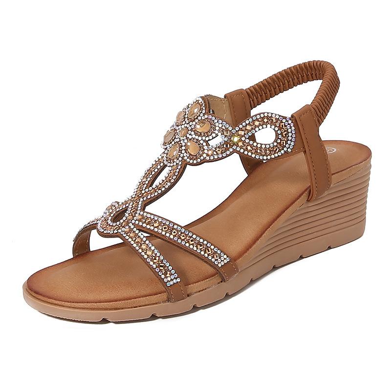 2024 damenschuhe Böhmischen neue mode strass sandalen plattform keilabsatz frauen schuhe