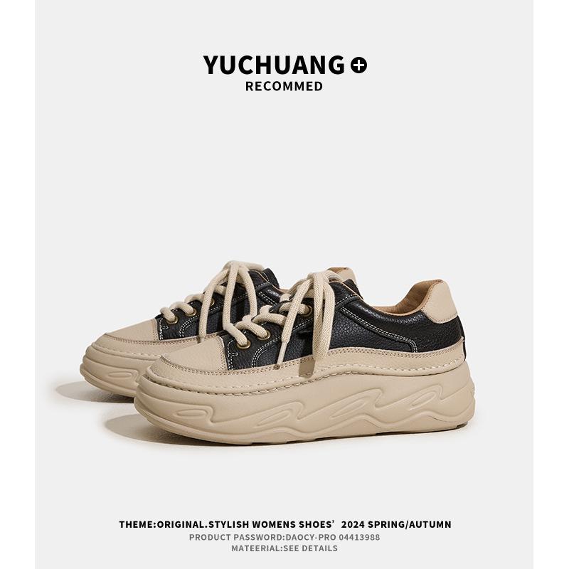 

First layer cowhide casual bread shoes women s 2025 spring and autumn fashion versatile platform muffin retro sports board shoes women 34