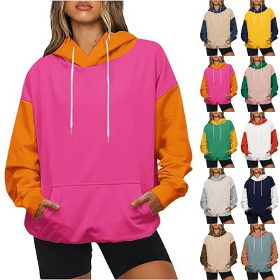 Women's Fashion Casual Long Sleeve Patchwork Solid Colour Hooded Sweatshirt