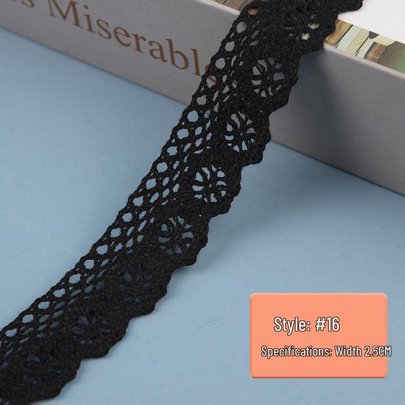Black Pure Cotton Lace Trim for Clothing and Curtains