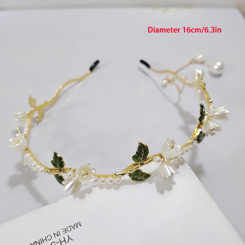 Korean Alloy Pearl Flower Headband Beads Tassel Wave Hair Band Woman Hair Accessories