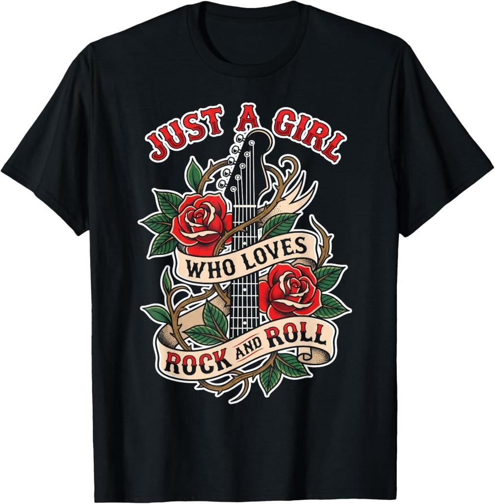 Unisex Cotton Short Sleeve Rock n Roll Just a Girl Who Loves Rock and Roll Music Fan T-Shirt unisex Tee