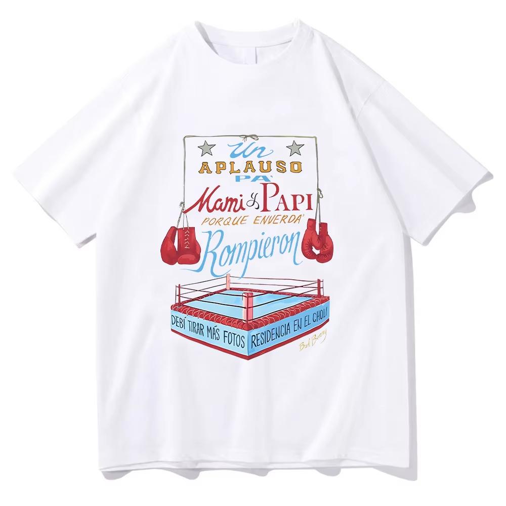 2026 Bad Bunny DTMF Merch Boxing Tee Men Women Aesthetic TShirts Unisex High Quality Cotton Funny High Quality Casual Clothing S