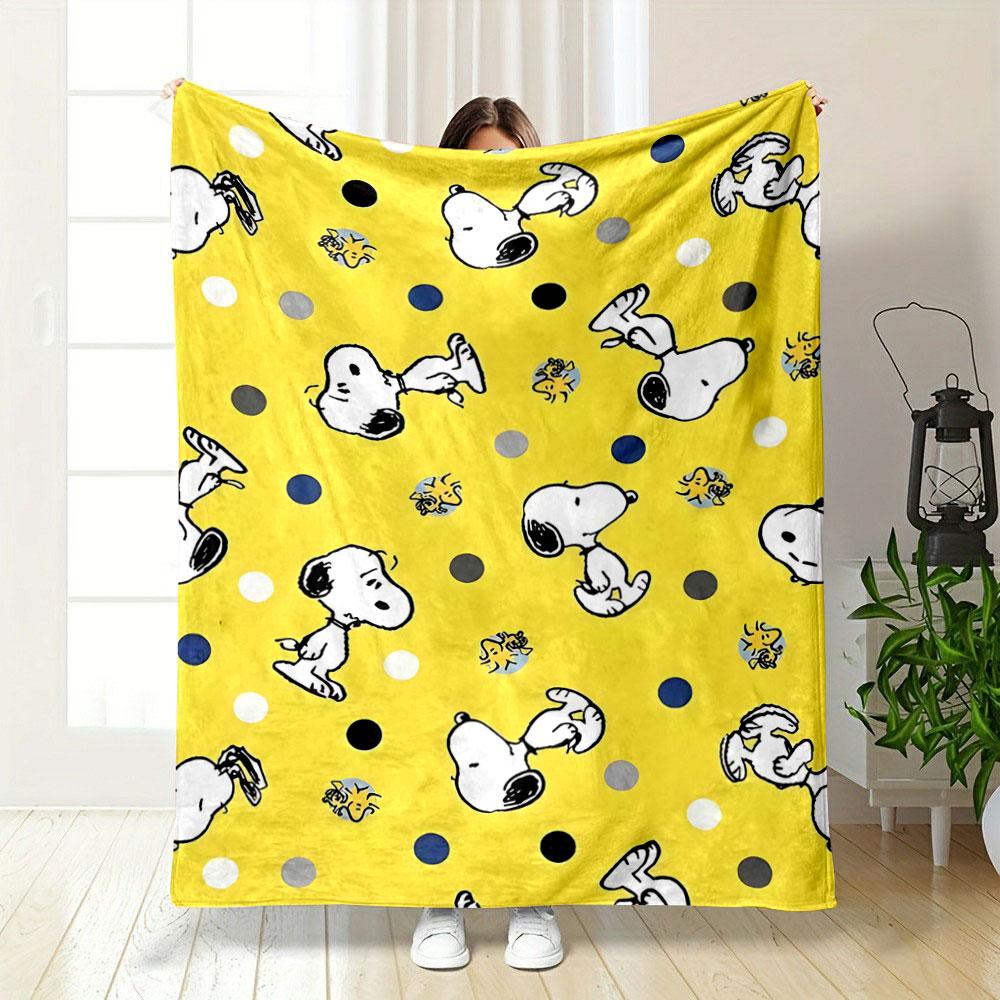 Cartoon Snoopy Characters, Polka Dots, and Woodstock On a Yellow Background. for All Seasons Blanket Lunch Break Throw Gift