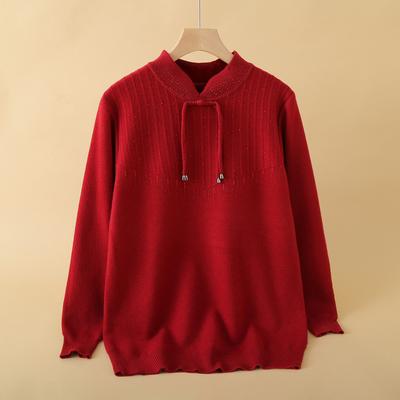 Mom's New Style Long-sleeved Sweater for Autumn and Winter, Middle-aged and Elderly Women's Tops, Fashionable Slim Base Shirt
