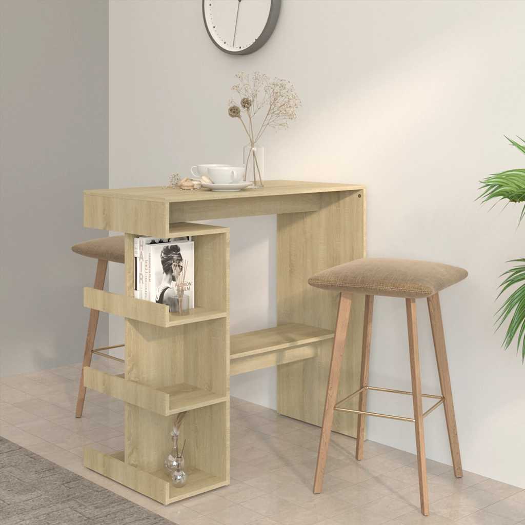 Bar Table with Shelf Sonoma Oak Finish 100 x 50 x 101.5 cm Particleboard
